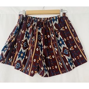 Blu Pepper Aztec Tribal Printed Shorts, Lightly Pleated